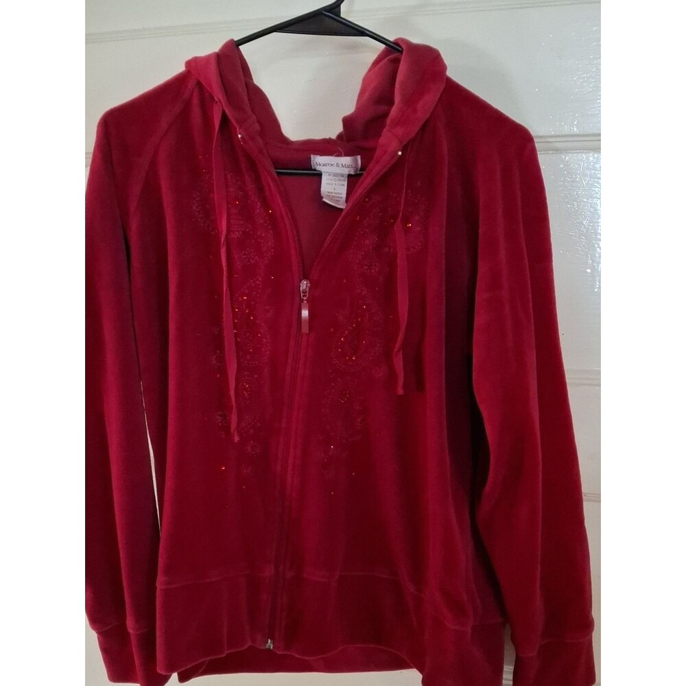 Monroe & Main Classic Red Velour Zip Hoodie (Mis491)